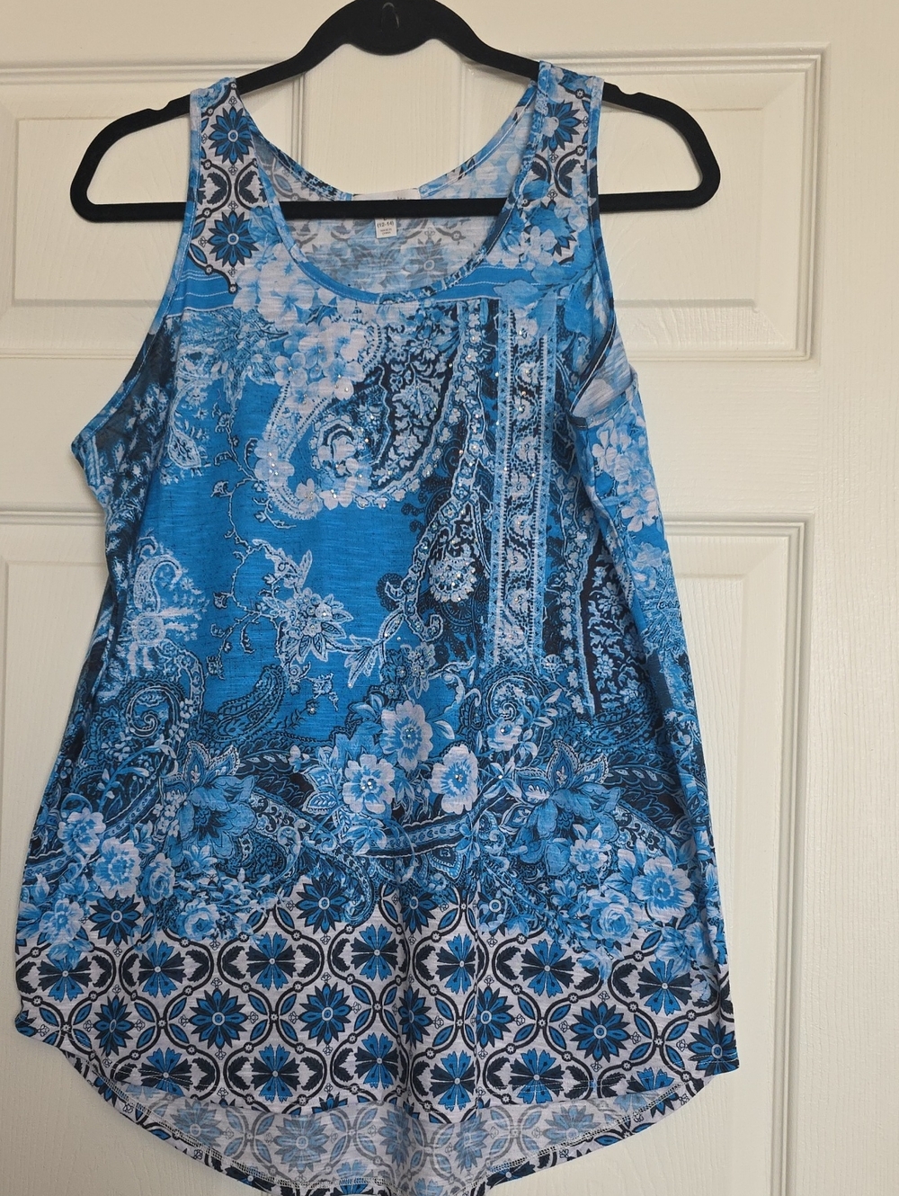 Blue Floral Paisley Scoop Neck Tank Top